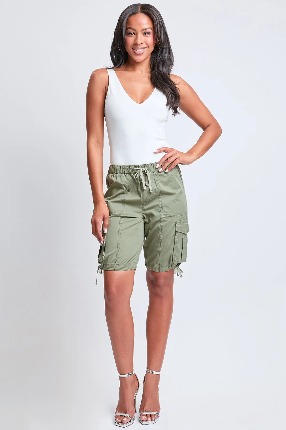 Women's High Rise Long Cargo Shorts